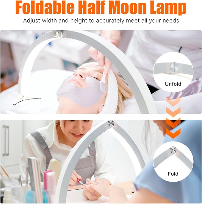 iMeshbean 29in Large Foldable Half Moon Light for Nail Desk with Phone Stand, 7 Color Temperature (3200K-5600K) & 10 Adjustable Brightness, 40W Nail Desk Lamp, Salon, Eyelash, Makeup, Tattoo