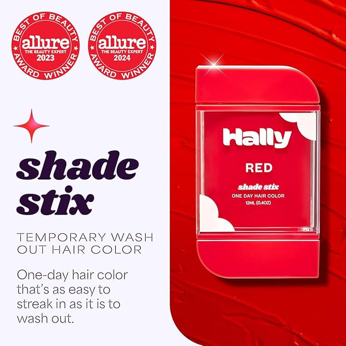 Hally Hair Temporary Hair Color, Shade Stix (Red) - Hair Makeup Accessories for Kids, Teens & Adults - 12 ml Washable Hair Chalk & Dye for Festivals, Sporting Events & Parties