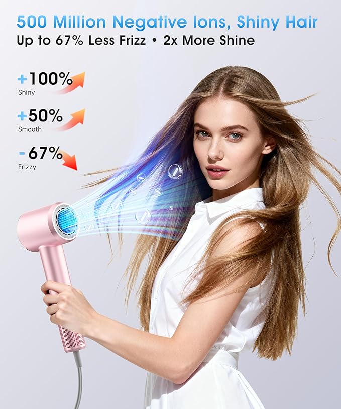 Hair Dryer, High-Speed Ionic Blow Dryer with Diffuser, 150,000 RPM Brushless Motor Blow Dryer for Fast Drying & 500M Negative Ionic Frizz Control, Low Noise Hair Dryers for Women Home Travel Salon