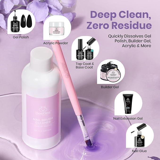 Beetles Nail Art Brushes Cleaner and Conditioner 85ml/2.87 Fl.Oz Nail Brush Restorer Quick Clean Break in Manicure Brush of Gel Polish, Nails Extension Gel, Dip Powder, Acrylic Builder DIY and Salon