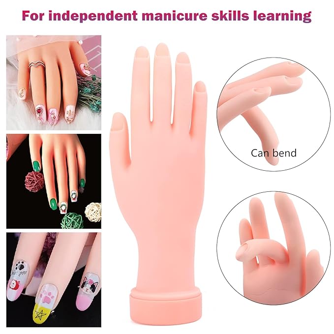 Practice Hand for Acrylic Nails, Fake Maniquin Training Hand for Nail Practice, 42 Colors Acrylic Powder Beginners Kit