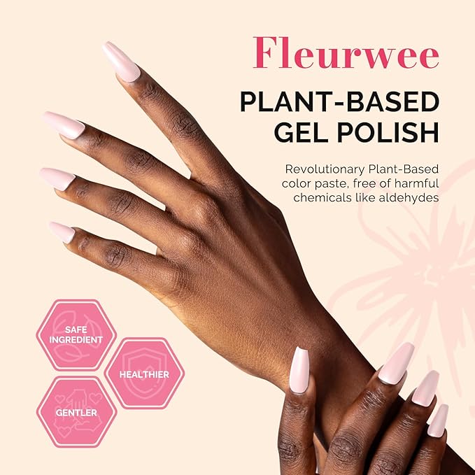 MelodySusie Fleurwee Plant Based Gel Nail Polish, Nail Polish Hema Free 21 Non Toxic Long Lasting No Chip Finger Toe Nail Art Manicure Salon DIY at Home Gifts for Women Bud Pinkish-White P53