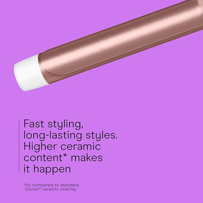 Conair Double Ceramic 1 1/4-Inch Curling Iron, 1-1/4 Inch Extra-Long Barrel Hair Curling Iron, 30 Heat Settings, Turbo Heat, Auto Off, Cool Tip, Dual Voltage, Rose Gold