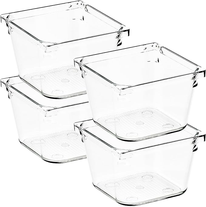 4 Pack Drawer Organizer - 3" X 3" Clear Acrylic Storage Bins with Non-Slip Pads, Versatile Desk Tray for Makeup, Jewelry, Kitchen, Bathroom, and Office Organization