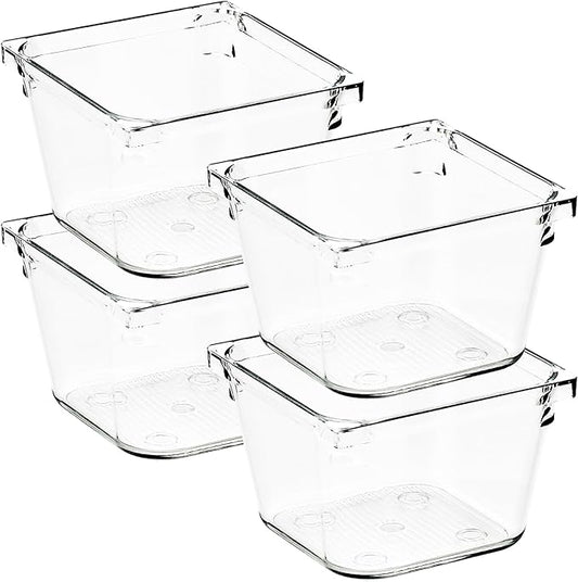4 Pack Drawer Organizer - 3" X 3" Clear Acrylic Storage Bins with Non-Slip Pads, Versatile Desk Tray for Makeup, Jewelry, Kitchen, Bathroom, and Office Organization