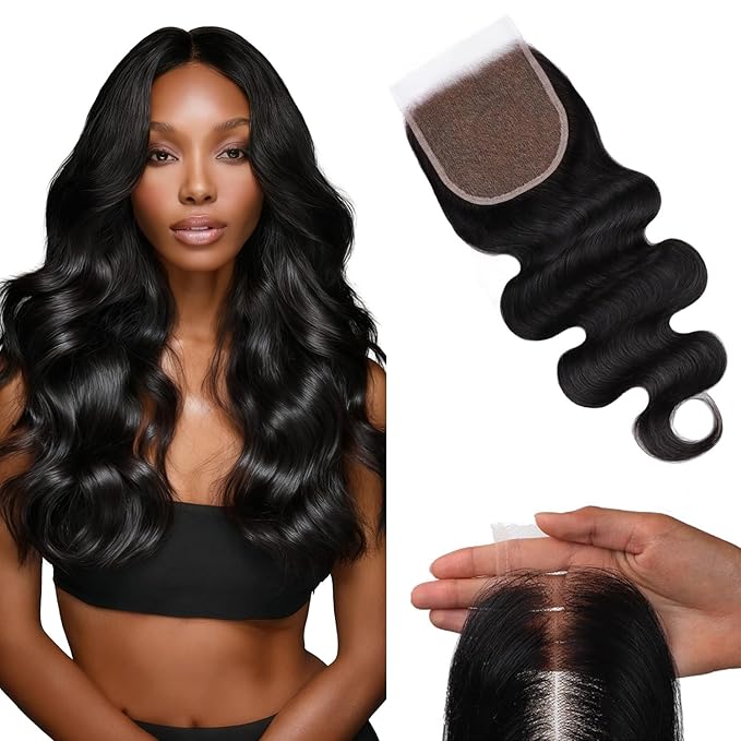 Lashey 5x5 SKINLIKE Real HD Lace Closure Body Wave, 0.10mm Ultra-Thin Human Hair Closure Pre Bleached Knots Pre Plucked Invisible Hairline 22 Inch Natural Black