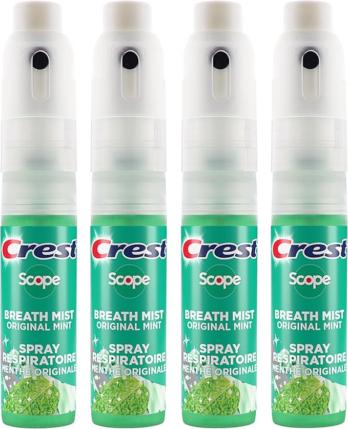 Crest Scope | One 4-Pack of Mint Breath Mist Sprays (4 Total Sprays) - 0.24 Ounce (7mL) - Made in an FDA Audited USA Facility