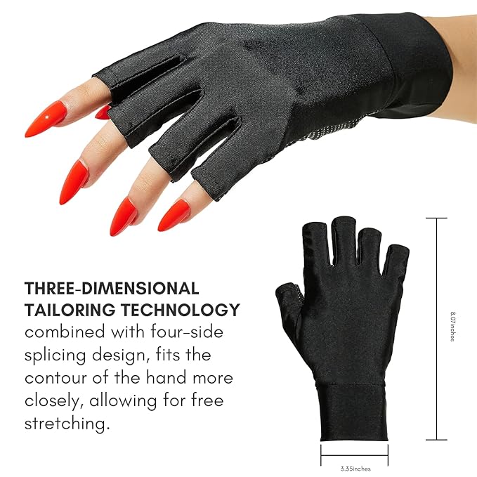Makartt UV Gloves for Gel Manicures - Professional UPF50+ Protection Gloves for Women Men Fingerless Stretchy Farbric Protect Hands from UV Harm, Black