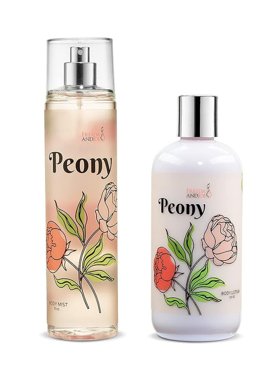 Home Spa Gift 10oz Deep Moisturizing Fragrance Body Lotion & 8 oz. Fine Fragrance Body Mist Set Luxury Self-Care Combo for Women and Girls (Peony)