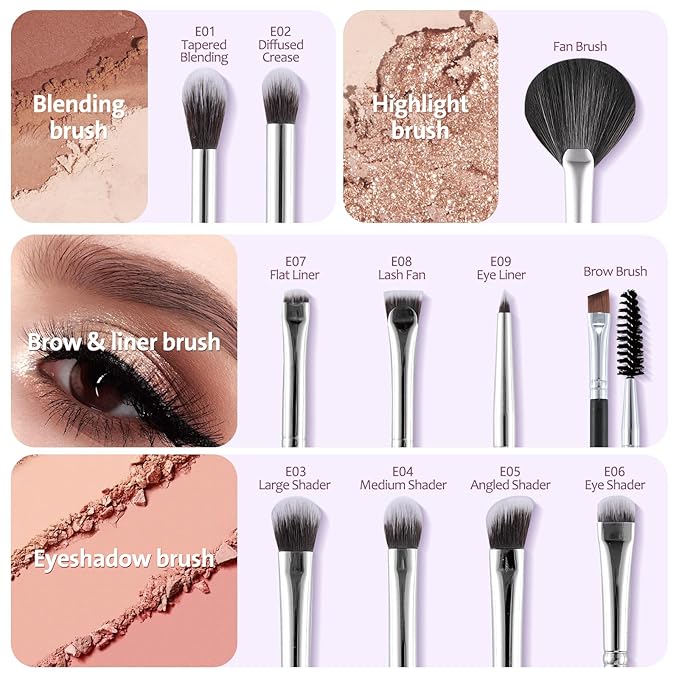 ENERGY Eyeshadow Brush Set 11PCS Professional Makeup Brushes for Eye Shadow Brows Smudge Concealer Eyeliner Eyelash Highlighter Blending Vegan Synthetic Face Make Up Kit with Travel Case Black