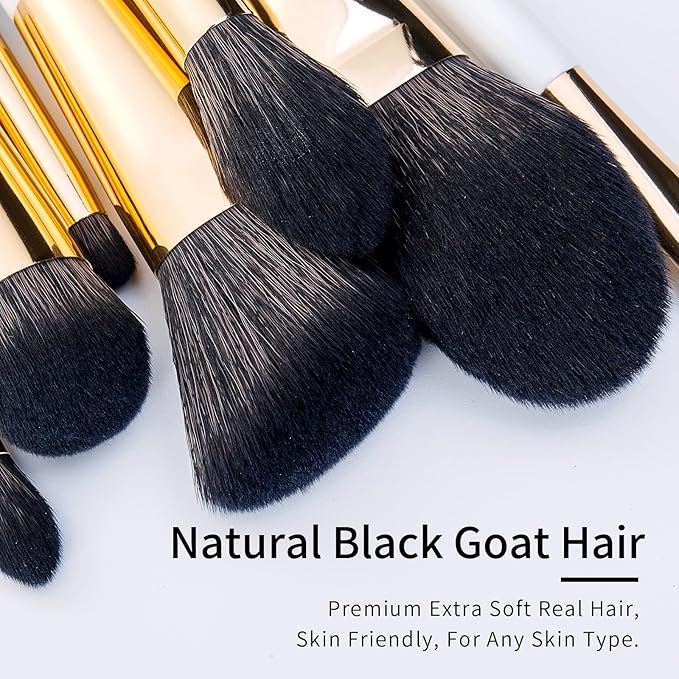 Natural Black Goat Hair Makeup Brush Set with Case, Natural Hair Makeup Brushes Set Professional, Make up Brushes Set Professional, Natural Makeup Brushes, Natural Bristle Makeup Brushes.