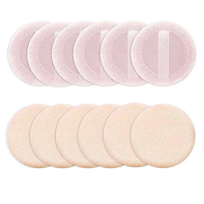 12PCS Makeup Powder Puffs Pink Cotton Powder Puffs Round Powder Puff for Makeup Face Powder Velour Puffs for Loose Powder Washable (pink+skincolor-12pcs)
