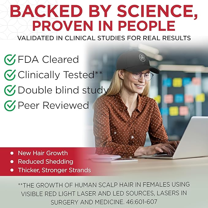 Red Light Therapy Hair Growth Cap – FDA Cleared Laser Treatment for Hair Regrowth and Reduced Shedding – LED & Laser Red Light Therapy Clinically Proven in Double-Blind Studies -Black