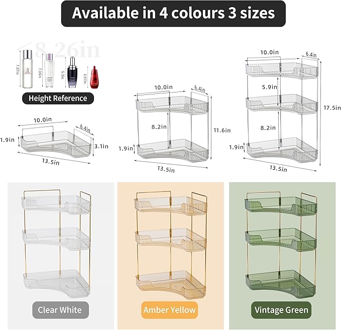 YCIA&DONE Corner Bathroom Counter Organizer, Makeup Organizer for Vanity, Skincare Cosmetic Perfume Tray, Corner Countertop Shelf Rack Storage for Bathroom Kitchen 3Tiers (Smoky Gray)