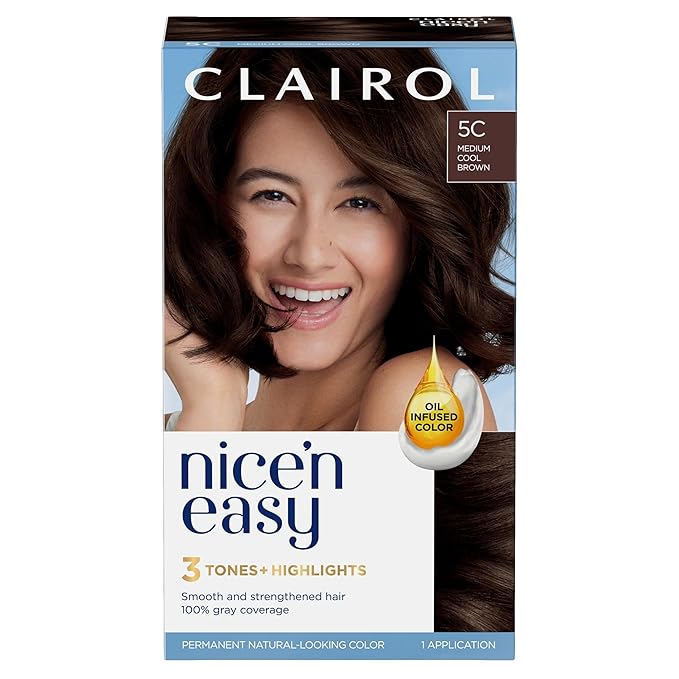 Clairol Nice'n Easy Permanent Hair Dye, 5C Medium Cool Brown Hair Color, Pack of 1