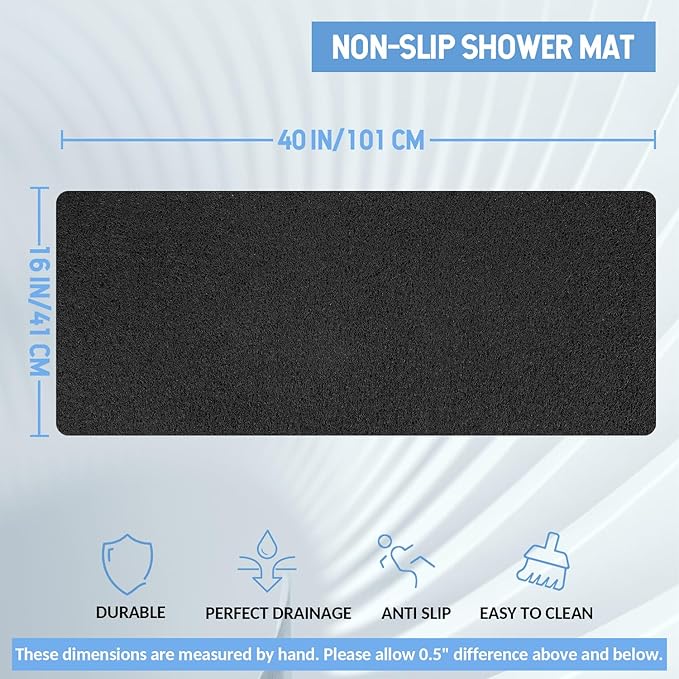 Non-Slip Bathtub Mat, Anti Slip Shower Mat, Fast Drying Bathtub Mats, Foot Scrubber Mat, Anti Slip Mat for Tub, Floor, Bathroom, Kitchen, Home, Hotel (Black 40"×16")