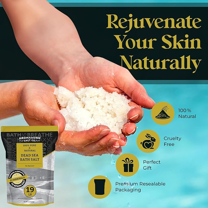 Aromasong Dead Sea Salt - Spa Bath Salt - Bulk 19 Lb Pack of 78 (1482 Lbs Total) Fine Grain - 100% Pure - Better Absorbing Than Epsom Salt - Soak for Women & Men for Skin Issues and Relaxation