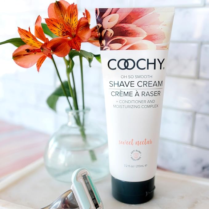 Coochy Shave Cream - Moisturizing Shave Lotion - Gentle Intimate Shaving Cream - For Bikini Area, Underarms, Legs & More - Rash-Free, Hydrating Formula - Sweet Nectar, 7.2 oz