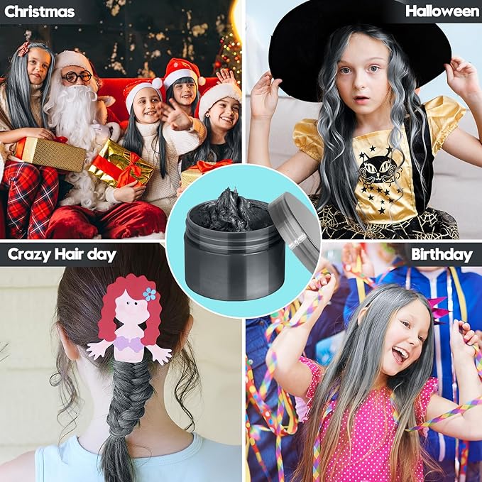 Black Hair Color Wax - Temporary & Washable Hair Styling Mud Gel for Men, Women, Kids,For Halloween, Cosplay, Party, Crazy Hair Day & Children's Day