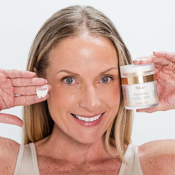 Deluvia Rejuvenating Facial Cream | Organic Aloe Vera, Coconut Oil, Vitamin C + E | Dead Sea Minerals | Daily Face Lotion for Dry Skin, Sensitive Skin