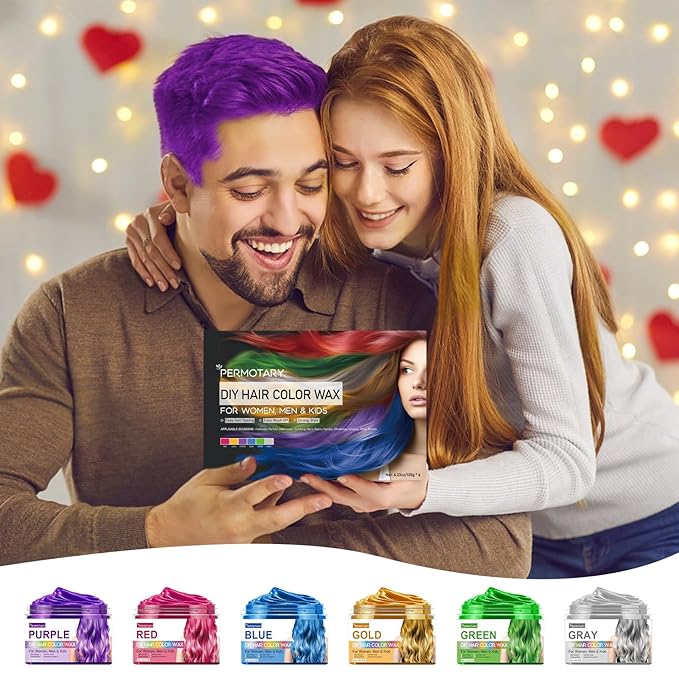 Permotary 6 Colors Temporary Hair Color Wax Styling Cream Mud, Temporary Hair Dye Wax Great for Party, Cosplay, Halloween,Fancy Dress, In Total Capcity 25.38 OZ (6 Colors)