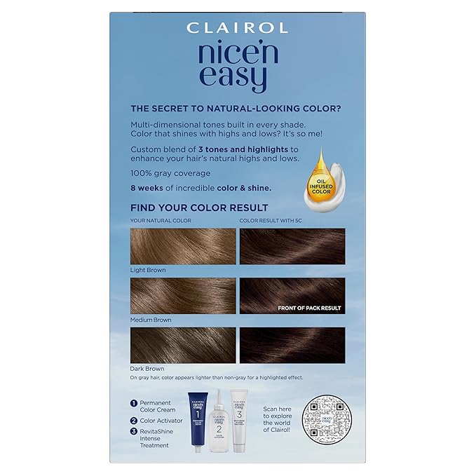 Clairol Nice'n Easy Permanent Hair Dye, 5C Medium Cool Brown Hair Color, Pack of 1