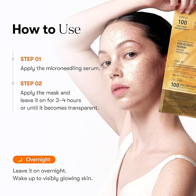 VT COSMETICS Vita-Light Reedle Shot 100 2-Step Hydrogel Mask(34.5gx4ea), Intensive Glowing, Exosome Glutathione Face Mask, Overnight Melting Mask, Korean Facial Mask