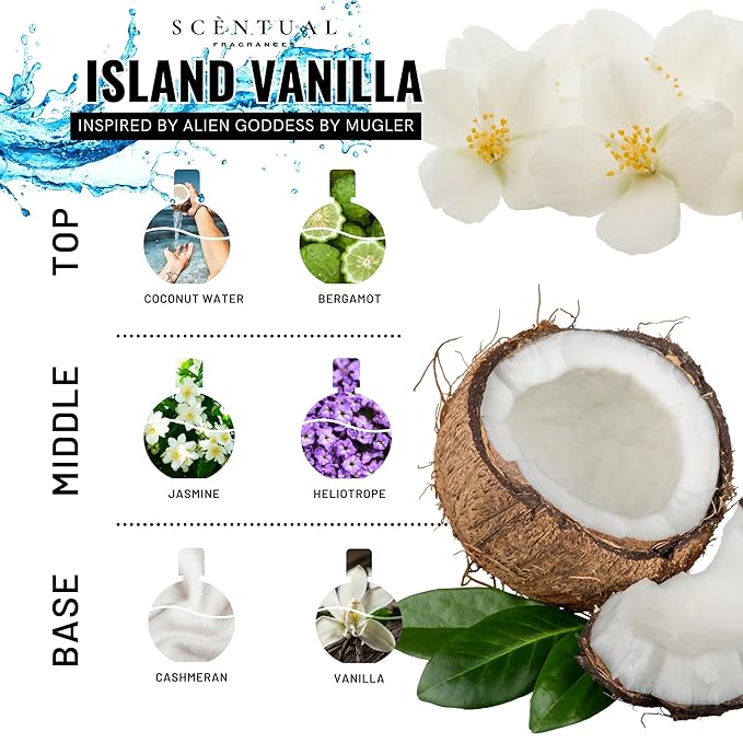 Ultra-Concentrated Hair & Body Perfume Mist, Long Lasting Women's Fragrance, Gourmand Perfumes for Women, Vegan and Cruelty Free (Island Vanilla)