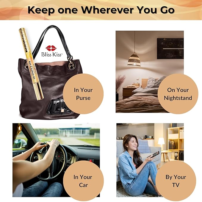 Bliss Kiss | 4 Vanilla Fragrance Nail Oil Cuticle Pens w/Vitamin E & Jojoba⏤Nail Strengthener Nail Growth Serum for Brittle Peeling Breaking Thin Nails