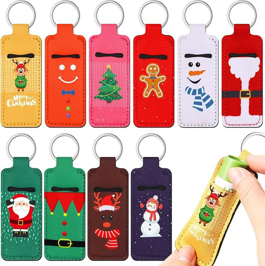 50 Pcs Christmas Lip Balm Holders Bulk Christmas Lipstick Lip Gloss Holder Keychain Xmas Stocking Stuffers Gift Women