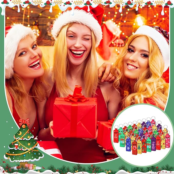 50 Pcs Christmas Lip Balm Holders Bulk Christmas Lipstick Lip Gloss Holder Keychain Xmas Stocking Stuffers Gift Women