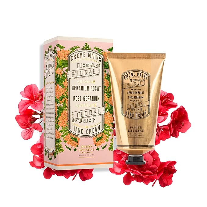 Panier des Sens Rose Geranium Hand Cream with Olive Oil - Nourishing Hand Cream for Dry Cracked Hands 97% Natural Ingredients - Dermatologically Tested Hand Lotion for Woman Made in France, 2.5 fl oz