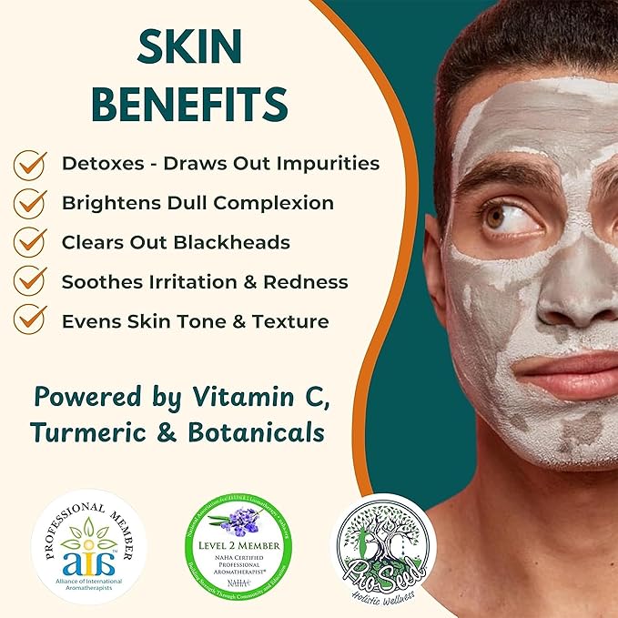 ProSeed Turmeric Vitamin C Clay Mask – Face & Body Powder Mask with Oats, Aloe & Natural Clays for Sensitive Skin, Pores, Blemish Appearance, Even Skin Tone Scarring, Dull Skin, Blackheads