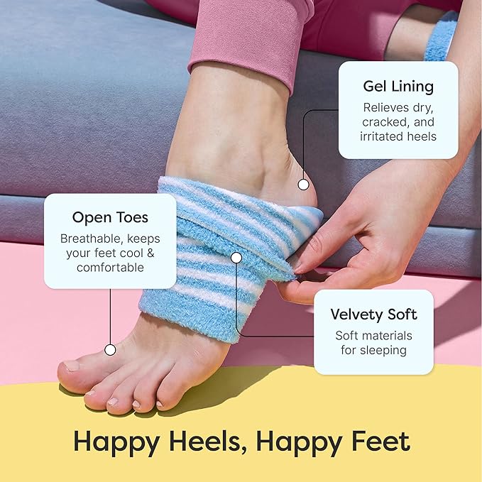 ZenToes Moisturizing Socks for Cracked Heel Treatment, Vitamin E, Olive Oil and Jojoba Oil Heel Socks, Stocking Stuffers for Women, Spa Self Care Gifts for Women (Blue & White Stripes, Regular)