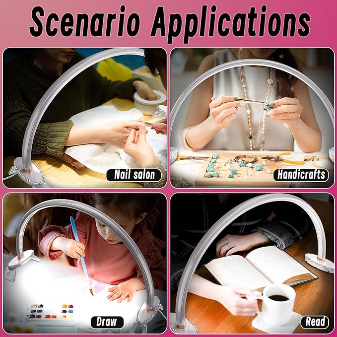 2 Pack Large Half Moon Light for Nail Desk.3LightColors.Adjustable Brightness.Nail Moon Lamp,Manicure Table Light for Painting.Embroidery.Reading etc. (White,24inch)