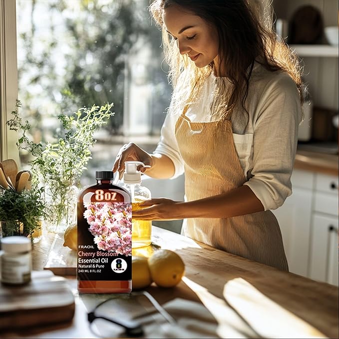 Cherry Blossom Essential Oil, Cherry Blossom Oil 8 Fl Oz 240ML for Diffuser Humidifier Yoga Cleaning DIY Candle Soap Making Perfume Gift for Women Essential Oils