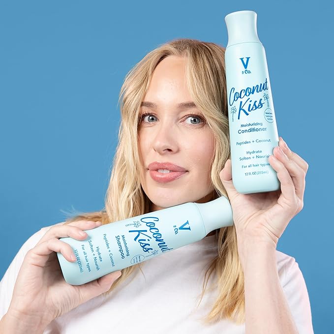 V&Co. Beauty Moisturizing Shampoo and Conditioner Set (12 Oz. Each) - Sulfate Free, Color Safe, and Gentle Formula with Peptide Technology Boosting Hydration for Dry, and Color Treated Hair