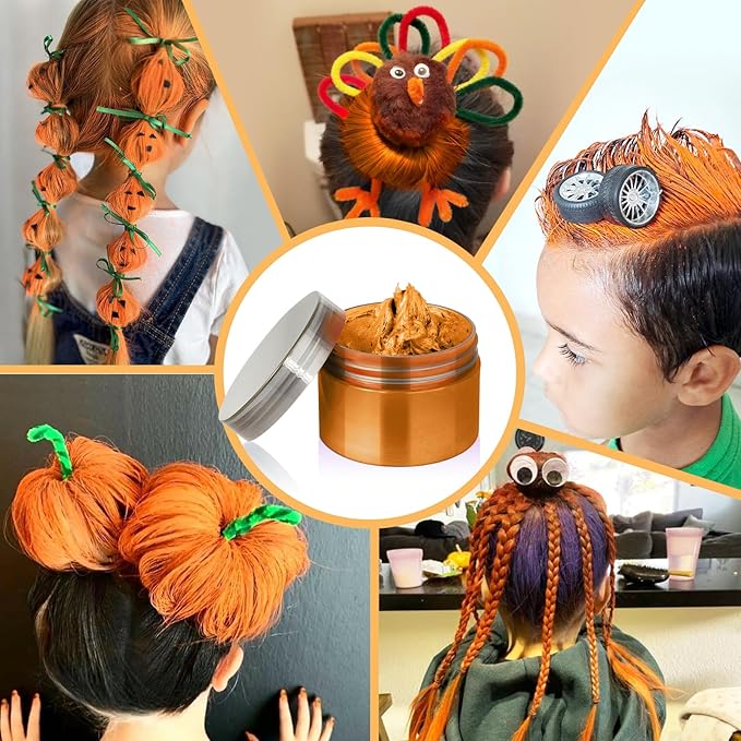 Orange Temporary Hair Color Wax Kit for teenagers,Crazy Hair Day Accessories, Gifts for Kids,Instant Hair Dye Color Wax for Party, Cosplay, Halloween, Christmas,Washable Crazy Hair Style