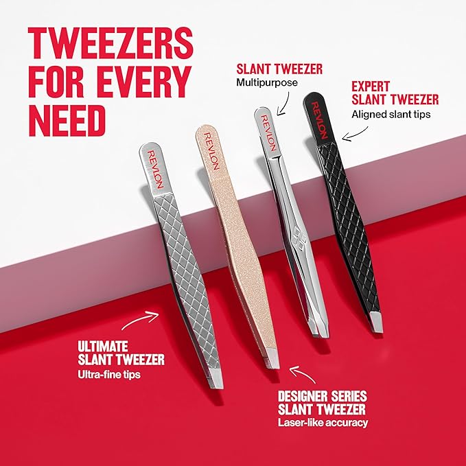 Revlon Expert Slant Tweezer, High Precision For Easy Hair Removal, Made With Stainless Steel, Stocking Stuffer for Women & Men, 1 count