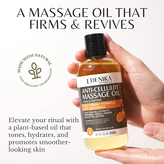 Anti Cellulite Massage Oil for Massage Therapy with Grapeseed Oil, Retinol & Stem Cells, Skin Firming Oil for Body, Legs, Thighs & Butt, Muscle Relief & Hydrates Skin, 2-Pack