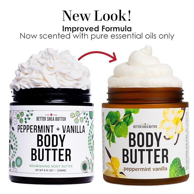 Peppermint Vanilla Body Butter - Natural Lotion for Women with Shea Butter & Jojoba Oil - Non-Greasy Whipped Body Lotion for Dry Skin - Vanilla Scented Peppermint Body Lotion