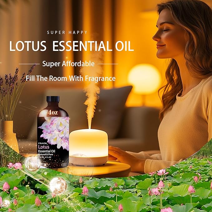 Lotus Essential Oil, Lotus Oil 4 Fl Oz 120ML for Diffuser Humidifier Yoga Cleaning DIY Candle Soap Making Perfume Gift for Women Essential Oils