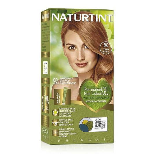 Naturtint 8C Copper Blonde Permanent Hair Color (Pack of 1), Ammonia Free, Vegan, Cruelty Free, up to 100% Gray Coverage, Long Lasting Results (Packaging may vary)