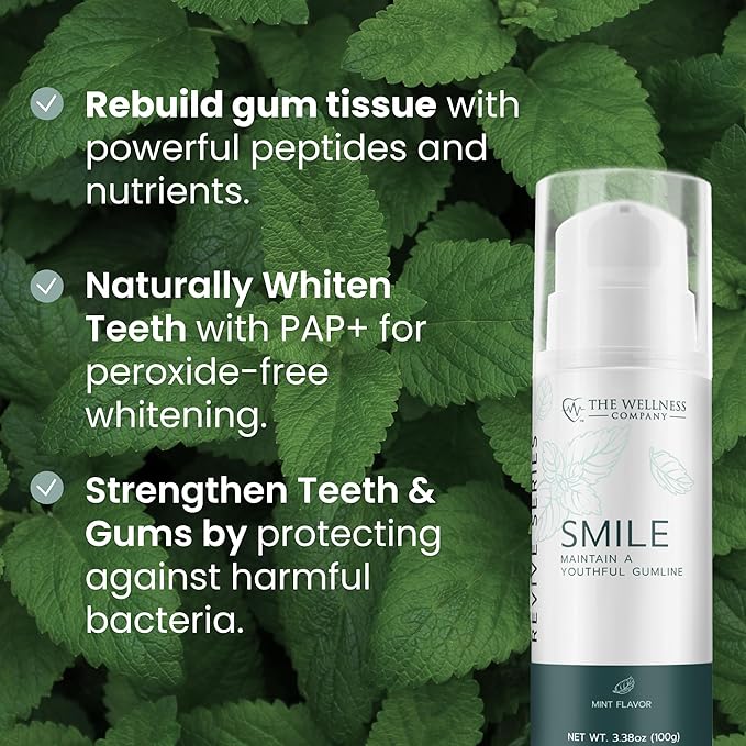Smile Toothpaste - Gum Health, Natural Whitening, Smooth Feel - Flouride-Free, Peroxide-Free, BPC-157 Peptide