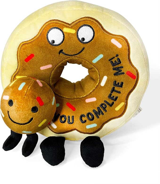 Punchkins Donut Plushie - You Complete Me Cute Donut Plush, Gift for Couple (Girlfriend, Boyfriend, Wife, Husband), Food Plush Toy for Gifting