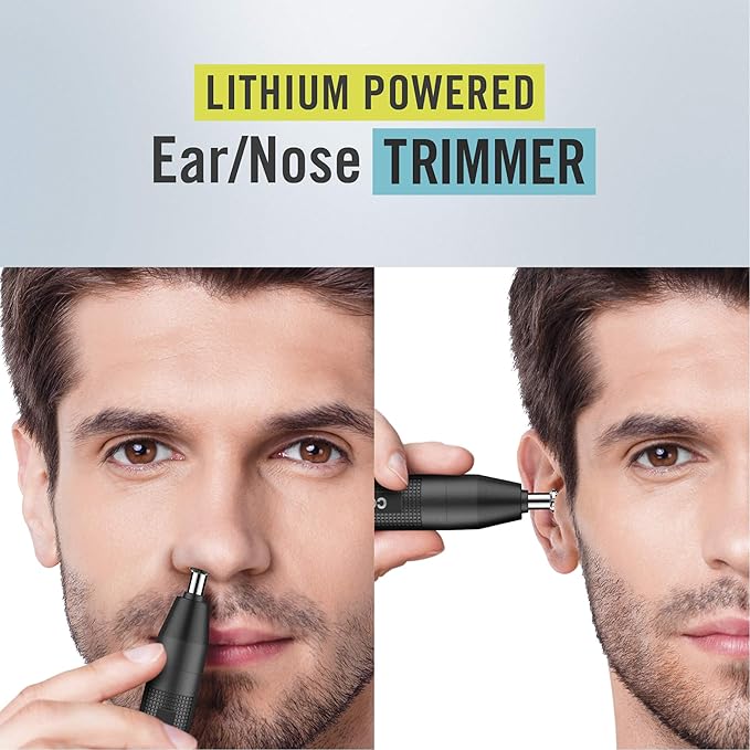 ConairMan Nose Hair Trimmer for Men, For Nose, Ear, and Eyebrows, Patent 360 Bevel Blade for No Pull, No Snag Trimming Experience, Cordless Lithium-Powered Trimmer with Drawstring Bag