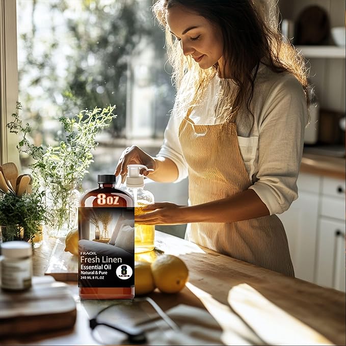 Fresh Linen Essential Oil, Fresh Linen Oil 8 Fl Oz 240ML for Diffuser Humidifier Yoga Cleaning DIY Candle Soap Making Perfume Gift for Women Fragrance Oils