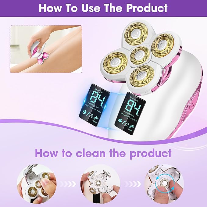 Electric Razors for Women Legs:5D Magnetic Detachable Head Flawless Razor-IPX7 Waterproof Wet Dry Cordless Trimmer-USB Rechargeable Travel Kit