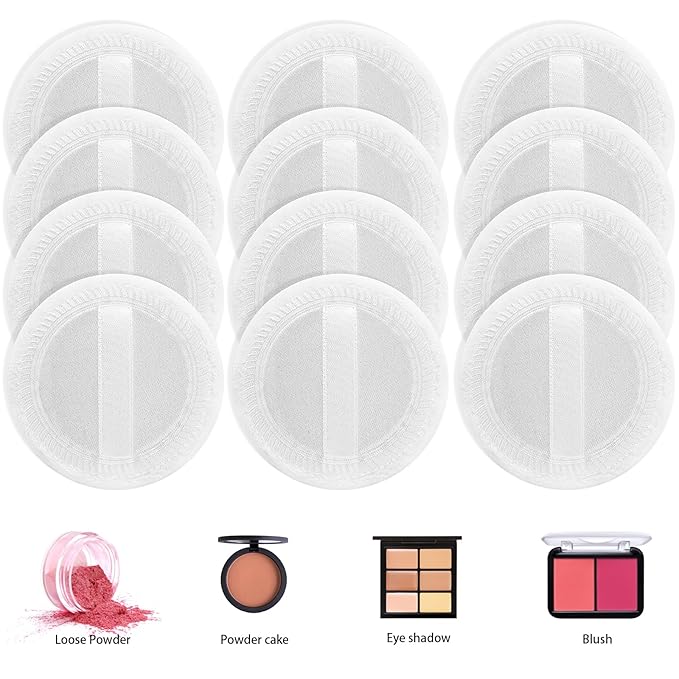 24PCS Makeup Powder Puffs Pink Cotton Powder Puffs Round Powder Puff for Makeup Face Powder Velour Puffs for Loose Powder Washable (White-24pcs)