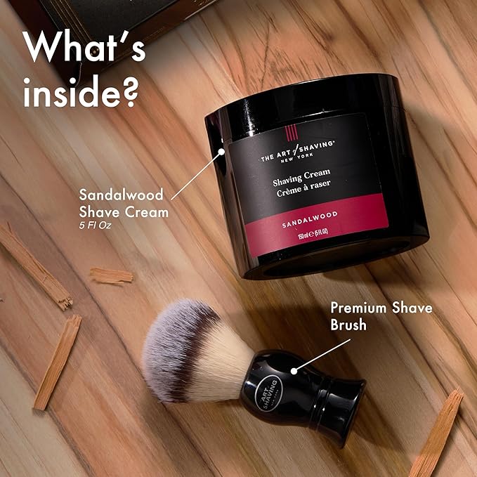The Art of Shaving Icon Duo Kit – Sandalwood Shaving Cream (5 oz) and Shaving Brush – Prevents Shaving Burn for the Perfect Shave – Suitable for All Skin Types